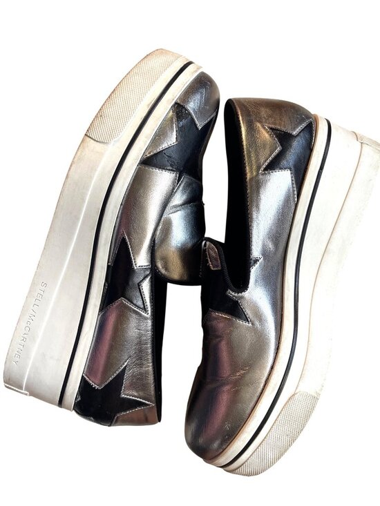 Stella McCartney Shoes - Stella McCartney Silver/Black Faux Leather Binx Star Slip On Sneakers Size 39